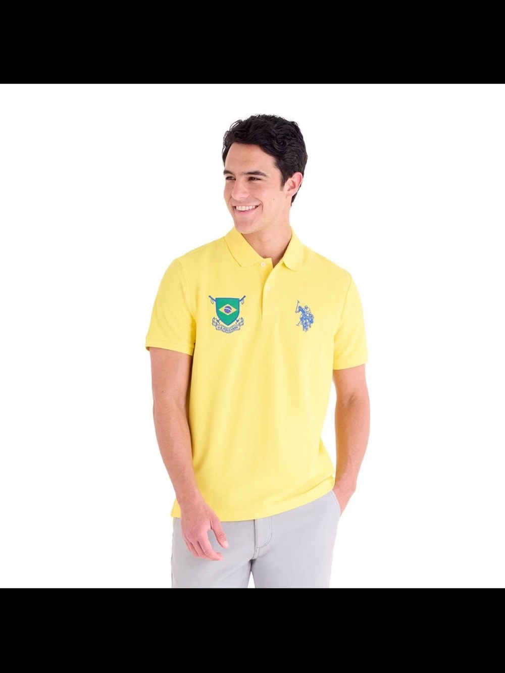 U.S. Polo Assn. Men’s Brazil National Shield Polo Shirt Yellow Size M Pique